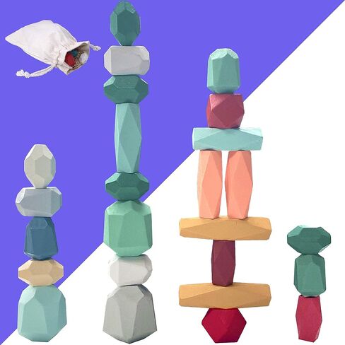 Wooden Rocks Stones Tumi ISHI Wood Balancing Stacked Stone Baby Building Block Montessori Toys Block Colored Stone Toys Educational Creative Toy Stacking Artware (10pcs Green) in Saudi Arabia