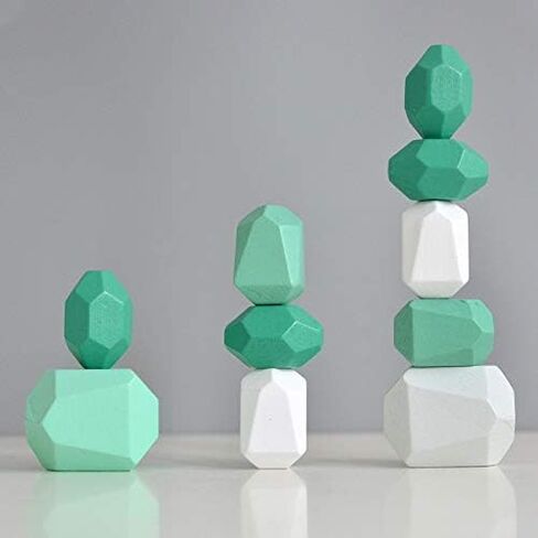 Wooden Rocks Stones Tumi ISHI Wood Balancing Stacked Stone Baby Building Block Montessori Toys Block Colored Stone Toys Educational Creative Toy Stacking Artware (10pcs Green) in Saudi Arabia