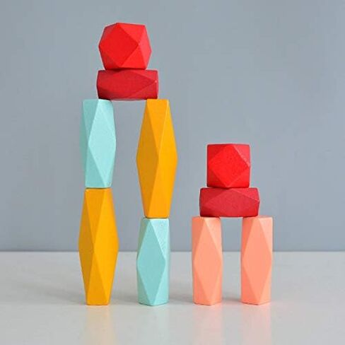 Wooden Rocks Stones Tumi ISHI Wood Balancing Stacked Stone Baby Building Block Montessori Toys Block Colored Stone Toys Educational Creative Toy Stacking Artware (10pcs Green) in Saudi Arabia