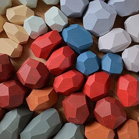 Wooden Rocks Stones Tumi ISHI Wood Balancing Stacked Stone Baby Building Block Montessori Toys Block Colored Stone Toys Educational Creative Toy Stacking Artware (10pcs Green) in Saudi Arabia