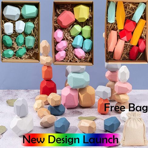 Wooden Rocks Stones Tumi ISHI Wood Balancing Stacked Stone Baby Building Block Montessori Toys Block Colored Stone Toys Educational Creative Toy Stacking Artware (10pcs Green) in Saudi Arabia