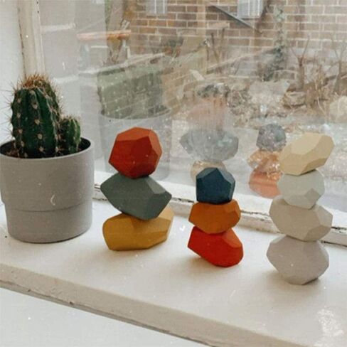 Wooden Rocks Stones Tumi ISHI Wood Balancing Stacked Stone Baby Building Block Montessori Toys Block Colored Stone Toys Educational Creative Toy Stacking Artware (10pcs Green) in Saudi Arabia