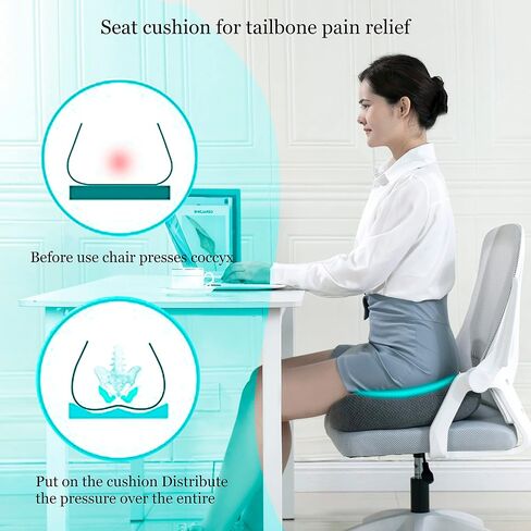 Seat Cushions for Office Chairs, Tailbone Pain Relief Cushion, Ergonomic Orthopedic Chair Seat Cushions Seat Pillow for Office, Home Chair, Car, Wheelchair, Hip, Coccyx, Sciatic (Black) in Saudi Arabia