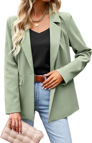 سترة Lamgool النسائية طويلة الأكمام كاجوال مفتوحة من الأمام للمكتب مع جيوب على طية الصدر للعمل in Kuwait