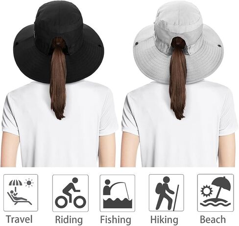 IYEBRAO 2 Pack Womens Ponytail Sun Hat UV Protection Bucket Hats Foldable Wide Brim Summer Boonie Beach Cap Fishing Hiking… in Saudi Arabia