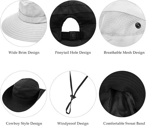 IYEBRAO 2 Pack Womens Ponytail Sun Hat UV Protection Bucket Hats Foldable Wide Brim Summer Boonie Beach Cap Fishing Hiking… in Saudi Arabia