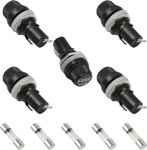 Fielect 2Pcs Fuse Holder Cap with Glass Fuse 30A 250V 5x20mm Panel Mounted Screw Cap Fuse Holder, Flat Thread in Saudi Arabia