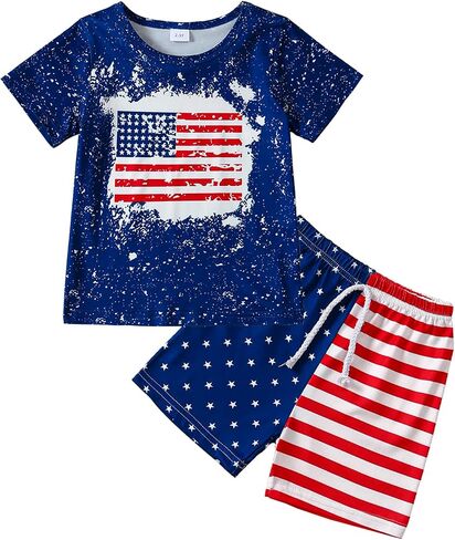 Tinypainter Toddler Boy 4th of July Outfit Short Sleeve T-shirt Top+American Flag Shorts Baby Boy Independence Day Clothes in Saudi Arabia