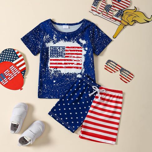 Tinypainter Toddler Boy 4th of July Outfit Short Sleeve T-shirt Top+American Flag Shorts Baby Boy Independence Day Clothes in Saudi Arabia