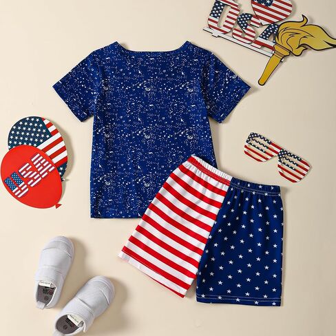 Tinypainter Toddler Boy 4th of July Outfit Short Sleeve T-shirt Top+American Flag Shorts Baby Boy Independence Day Clothes in Saudi Arabia