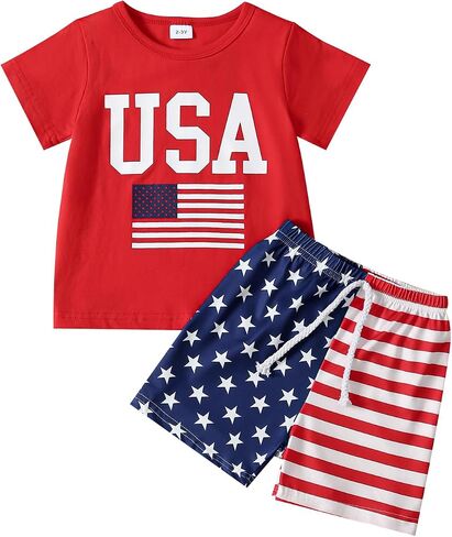 Tinypainter Toddler Boy 4th of July Outfit Short Sleeve T-shirt Top+American Flag Shorts Baby Boy Independence Day Clothes in Saudi Arabia