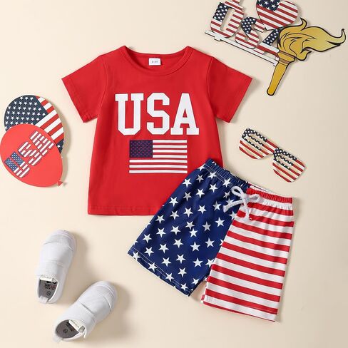 Tinypainter Toddler Boy 4th of July Outfit Short Sleeve T-shirt Top+American Flag Shorts Baby Boy Independence Day Clothes in Saudi Arabia