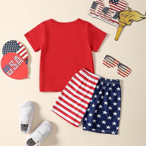 Tinypainter Toddler Boy 4th of July Outfit Short Sleeve T-shirt Top+American Flag Shorts Baby Boy Independence Day Clothes in Saudi Arabia