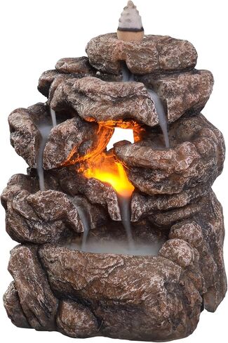 Haobos Rockery Incense Waterfall Burner Holder Light,Premium Set for Yoga/Meditation/Relation/Aromatherapy, Decent Ornament Home Decor, with 120 Incense Cones & Ashes Cather Mat（23140） in Saudi Arabia