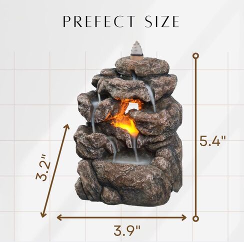 Haobos Rockery Incense Waterfall Burner Holder Light,Premium Set for Yoga/Meditation/Relation/Aromatherapy, Decent Ornament Home Decor, with 120 Incense Cones & Ashes Cather Mat（23140） in Saudi Arabia