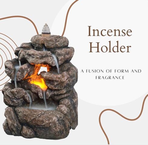 Haobos Rockery Incense Waterfall Burner Holder Light,Premium Set for Yoga/Meditation/Relation/Aromatherapy, Decent Ornament Home Decor, with 120 Incense Cones & Ashes Cather Mat（23140） in Saudi Arabia