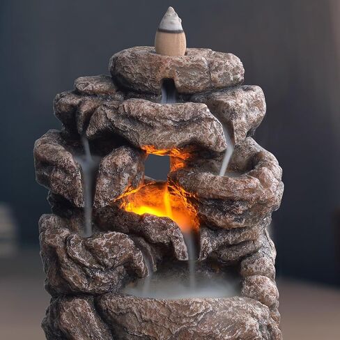 Haobos Rockery Incense Waterfall Burner Holder Light,Premium Set for Yoga/Meditation/Relation/Aromatherapy, Decent Ornament Home Decor, with 120 Incense Cones & Ashes Cather Mat（23140） in Saudi Arabia