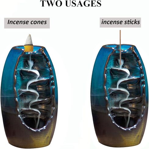 Backflow Incense Holder Ceramic Waterfall Incense Burner, MIATTCLD Aromatherapy Ornament Zen Home Decor with 60 Backflow Incense Cones & 30 Incense Stick for Office Living Room Spa Yoga in Kuwait