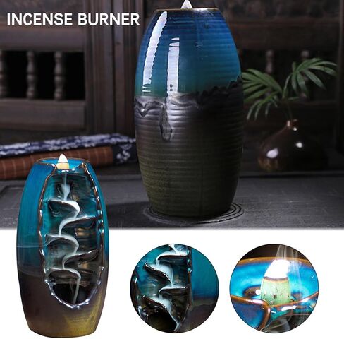 Backflow Incense Holder Ceramic Waterfall Incense Burner, MIATTCLD Aromatherapy Ornament Zen Home Decor with 60 Backflow Incense Cones & 30 Incense Stick for Office Living Room Spa Yoga in Kuwait