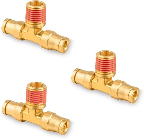 دفع نحاسي 1/4 بوصة لتوصيل التركيبات، أنبوب OD 1/4 بوصة × 1/4 بوصة NPT DOT Air Fittings Tee Union Air Brake Line Fittings موصل الفرامل لصناعة مقطورات الشاحنات أو نظام الهواء (3 قطع) in Kuwait