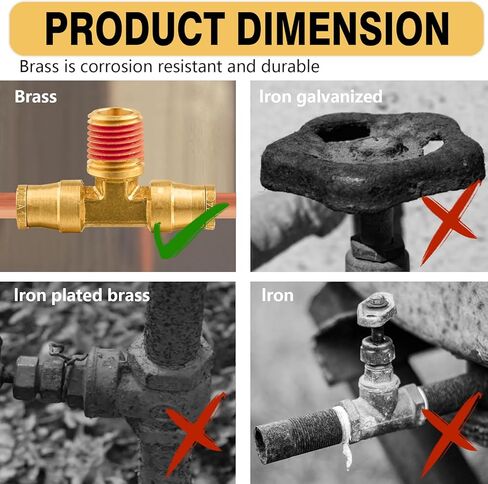 دفع نحاسي 1/4 بوصة لتوصيل التركيبات، أنبوب OD 1/4 بوصة × 1/4 بوصة NPT DOT Air Fittings Tee Union Air Brake Line Fittings موصل الفرامل لصناعة مقطورات الشاحنات أو نظام الهواء (3 قطع) in Kuwait