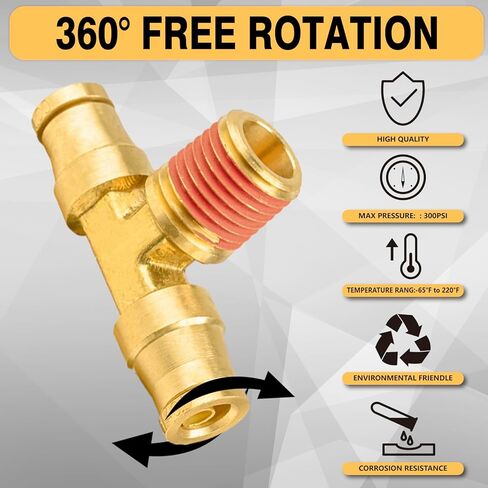 دفع نحاسي 1/4 بوصة لتوصيل التركيبات، أنبوب OD 1/4 بوصة × 1/4 بوصة NPT DOT Air Fittings Tee Union Air Brake Line Fittings موصل الفرامل لصناعة مقطورات الشاحنات أو نظام الهواء (3 قطع) in Kuwait