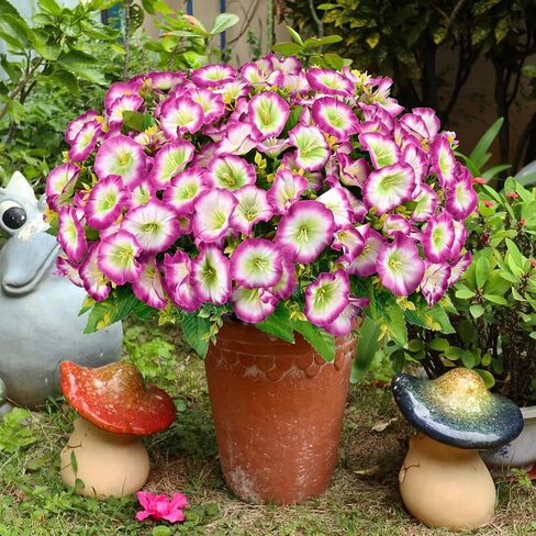 Rywicle 10 Bundles Artificial Flowers Outdoor UV Resistant Fake Flowers Faux Floral for Soft and Fluffy Pot Faux Plants for Garden Indoor Outside Planter Fake Plants-Rose Red in Saudi Arabia