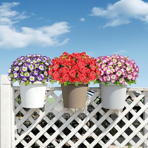 Rywicle 10 Bundles Artificial Flowers Outdoor UV Resistant Fake Flowers Faux Floral for Soft and Fluffy Pot Faux Plants for Garden Indoor Outside Planter Fake Plants-Rose Red in Saudi Arabia