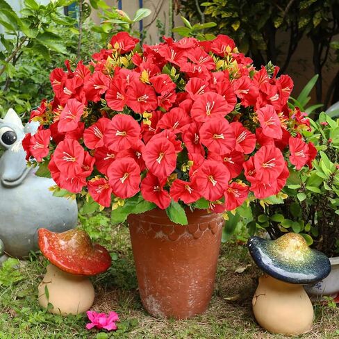 10 حزم من الزهور الاصطناعية في الهواء الطلق مقاومة للأشعة فوق البنفسجية من الزهور الصناعية من أجل نباتات صناعية ناعمة ورقيقة للحديقة الداخلية والخارجية - زهور حمراء وردية in Kuwait