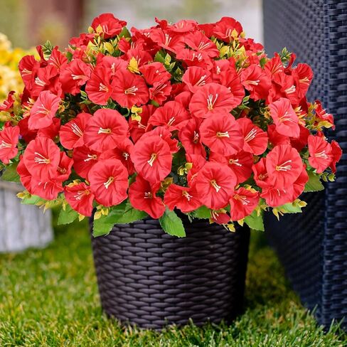 10 حزم من الزهور الاصطناعية في الهواء الطلق مقاومة للأشعة فوق البنفسجية من الزهور الصناعية من أجل نباتات صناعية ناعمة ورقيقة للحديقة الداخلية والخارجية - زهور حمراء وردية in Kuwait