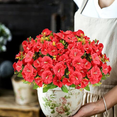 10 حزم من الزهور الاصطناعية في الهواء الطلق مقاومة للأشعة فوق البنفسجية من الزهور الصناعية من أجل نباتات صناعية ناعمة ورقيقة للحديقة الداخلية والخارجية - زهور حمراء وردية in Kuwait