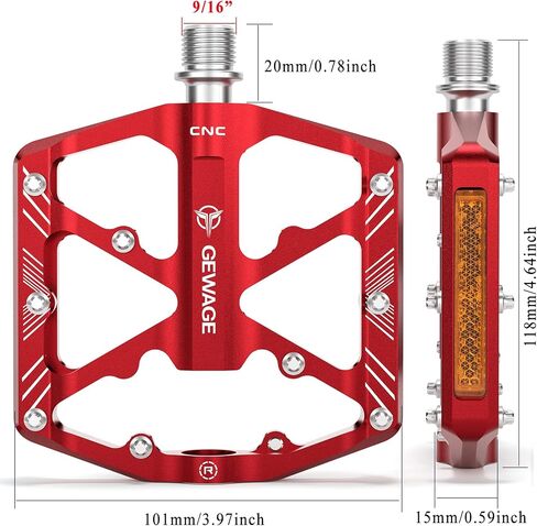 Bike Pedals 9/16 Inch - Bicycle Pedals with Reflectors - 3 Sealed Bearings MTB Pedals Wide Platform Pedals for Mountain Bike, BMX, Road Bike Pedals in Kuwait