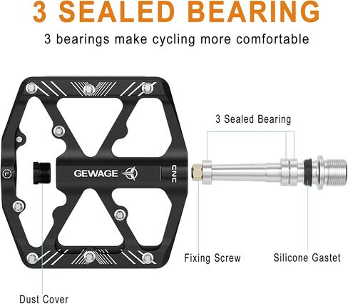 Bike Pedals 9/16 Inch - Bicycle Pedals with Reflectors - 3 Sealed Bearings MTB Pedals Wide Platform Pedals for Mountain Bike, BMX, Road Bike Pedals in Kuwait