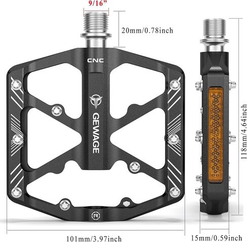 Bike Pedals 9/16 Inch - Bicycle Pedals with Reflectors - 3 Sealed Bearings MTB Pedals Wide Platform Pedals for Mountain Bike, BMX, Road Bike Pedals in Kuwait