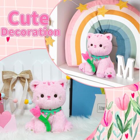 LSYDCARM Cat Plush Stuffed Animal, 8Inch Mothers Day Plush with Tulips, Soft Kawaii Cat Plushie Doll Mothers Day Stuffed Animal Birthday Baby Shower Home Decor in Saudi Arabia