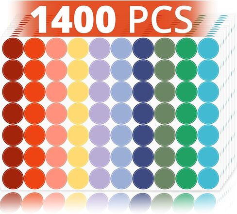 1400 Pcs Colored Dot Stickers, 3/4 Inch Round Color Coding Labels, 10 Color Circle Price Stickers for Office, Classroom, Papers - Multi in Saudi Arabia