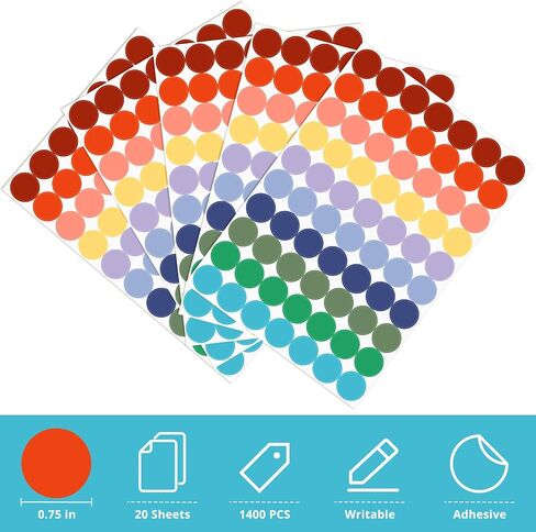 1400 Pcs Colored Dot Stickers, 3/4 Inch Round Color Coding Labels, 10 Color Circle Price Stickers for Office, Classroom, Papers - Multi in Saudi Arabia
