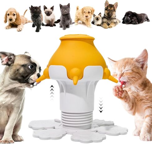 Puppy Feeder for Multiple Puppies, 300ml Puppy Milk Feeder Bowl with 5 Teats & Adjustable Height for Nursing Puppies, Nipple Puppy Bottles Feeding Station for Kittens, Puppies and Rabbits(Yellow) in Kuwait