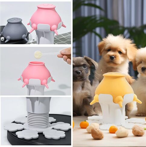 Puppy Feeder for Multiple Puppies, 300ml Puppy Milk Feeder Bowl with 5 Teats & Adjustable Height for Nursing Puppies, Nipple Puppy Bottles Feeding Station for Kittens, Puppies and Rabbits(Yellow) in Kuwait