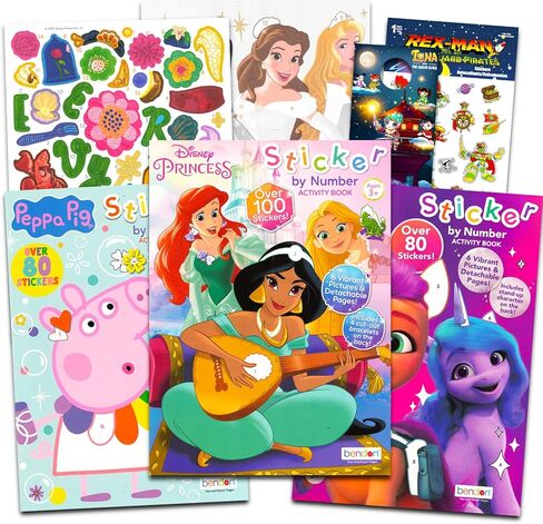 Sticker by Number Books for Girls - Bundle with 3 Sticker by Number Books Featuring Disney Princess, Peppa Pig, and My Little Pony | Sticker Mosaic in Saudi Arabia