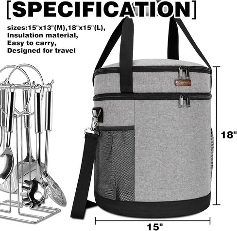أكياس الطبخ البطيئة من كوزابوالي، حقيبة حمل من طبقتين للوعاء الفوري سعة 6-8 كوارت، حقيبة سفر خفيفة الوزن لطباخ الضغط مع حجرة علوية بسحاب (الحقيبة فقط، رمادي) in Kuwait
