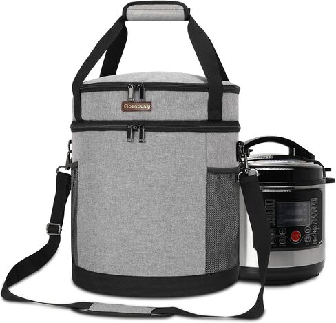أكياس الطبخ البطيئة من كوزابوالي، حقيبة حمل من طبقتين للوعاء الفوري سعة 6-8 كوارت، حقيبة سفر خفيفة الوزن لطباخ الضغط مع حجرة علوية بسحاب (الحقيبة فقط، رمادي) in Kuwait