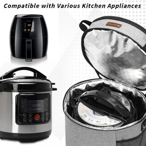 أكياس الطبخ البطيئة من كوزابوالي، حقيبة حمل من طبقتين للوعاء الفوري سعة 6-8 كوارت، حقيبة سفر خفيفة الوزن لطباخ الضغط مع حجرة علوية بسحاب (الحقيبة فقط، رمادي) in Kuwait