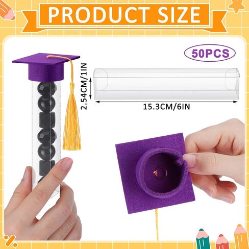 Wenqik 100 Pcs 2024 Graduation Gumball Tubes Graduation Party Favors for Guests Gifts, Include 50 Pcs Clear Mini Candy Containers 50 Pcs Mini Graduation Caps with Gold Tassels for Grad Party Supplies in Saudi Arabia
