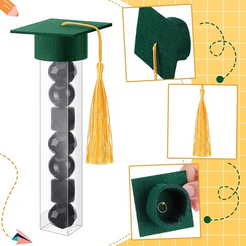 Wenqik 100 Pcs 2024 Graduation Gumball Tubes Graduation Party Favors for Guests Gifts, Include 50 Pcs Clear Mini Candy Containers 50 Pcs Mini Graduation Caps with Gold Tassels for Grad Party Supplies in Saudi Arabia