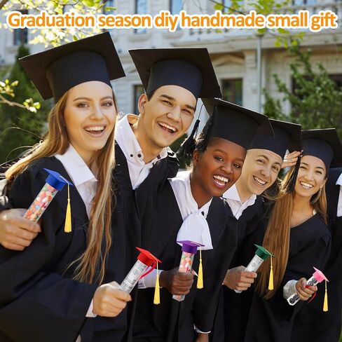 Wenqik 100 Pcs 2024 Graduation Gumball Tubes Graduation Party Favors for Guests Gifts, Include 50 Pcs Clear Mini Candy Containers 50 Pcs Mini Graduation Caps with Gold Tassels for Grad Party Supplies in Saudi Arabia