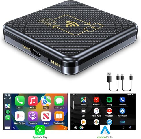 محول CarPlay لاسلكي 2 في 1 ومحول Android Auto، دونجل CarPlay اللاسلكي لمصنع OEM للسيارات السلكية Android Auto Cars وCarPlay Cars، يدعم USB A وUSB C، اتصال تلقائي، التوصيل والتشغيل، بدون تأخير in Kuwait