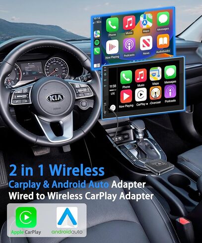 محول CarPlay لاسلكي 2 في 1 ومحول Android Auto، دونجل CarPlay اللاسلكي لمصنع OEM للسيارات السلكية Android Auto Cars وCarPlay Cars، يدعم USB A وUSB C، اتصال تلقائي، التوصيل والتشغيل، بدون تأخير in Kuwait