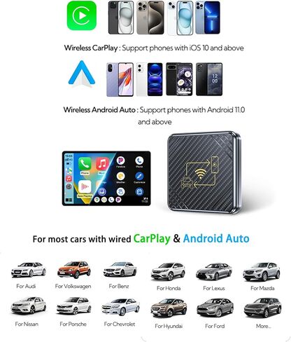 محول CarPlay لاسلكي 2 في 1 ومحول Android Auto، دونجل CarPlay اللاسلكي لمصنع OEM للسيارات السلكية Android Auto Cars وCarPlay Cars، يدعم USB A وUSB C، اتصال تلقائي، التوصيل والتشغيل، بدون تأخير in Kuwait
