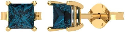 1.1ct Princess Cut Solitaire Earrings Natural Royal Blue Topaz Anniversary Stud Earrings 14k Yellow Gold Push Back in Saudi Arabia